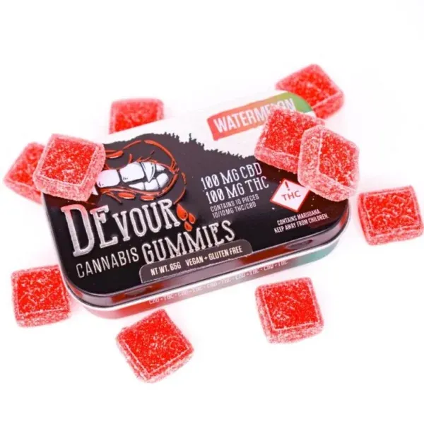 THCCarts Devour Gummies Watermelon 1:1 THC:CBD