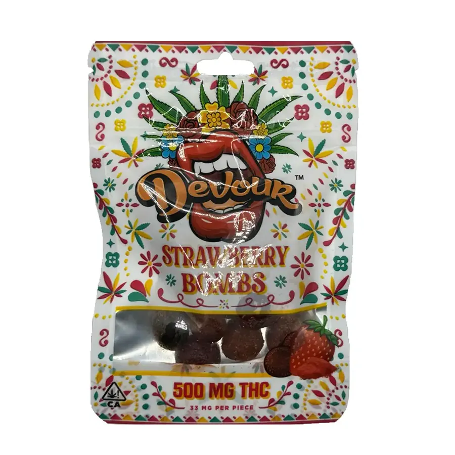 THCCarts Devour Strawberry Bombs Gummies 500mg THC
