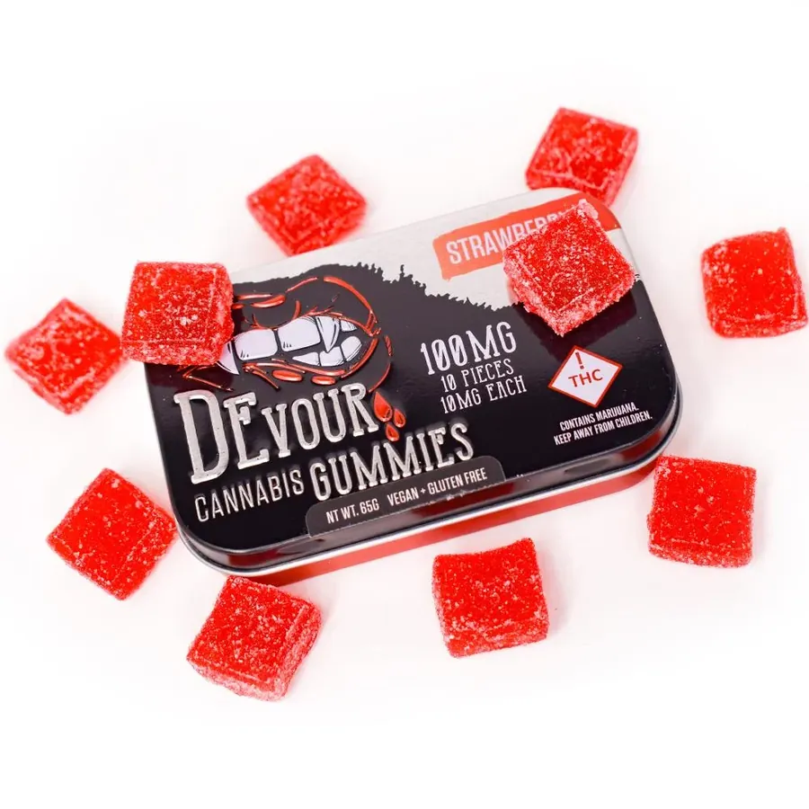 THCCarts Devour Strawberry Gummies 100mg THC Per Package